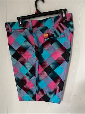 Men's Athletic Shorts - Pink & Teal Geometric Print